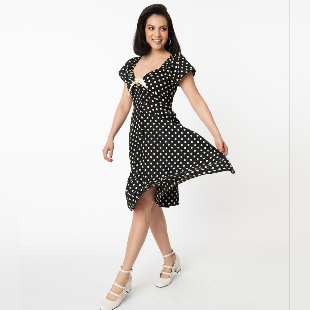 Unique Vintage Ellias Swing Black Cream Polka Dot 50s Size 5X 26